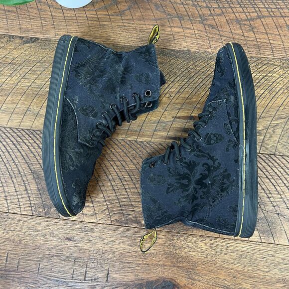 DR Marten 7 Hackney black skull flock sneaker shoe womens fabric lace up - Picture 4 of 9